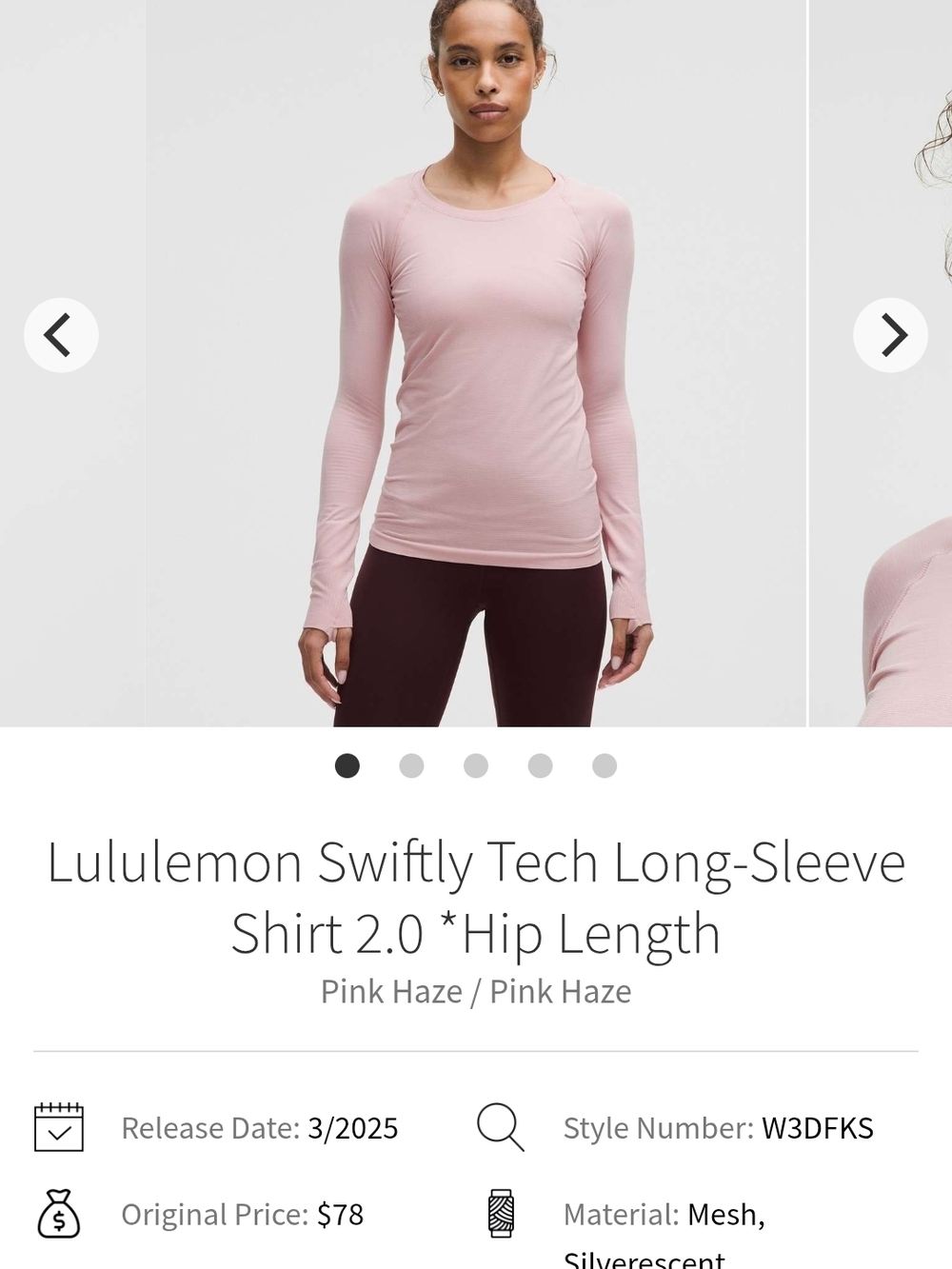 lululemon athletica Swiftly Tech Long-Sleeve Shirt 2.0 — Pink Haze